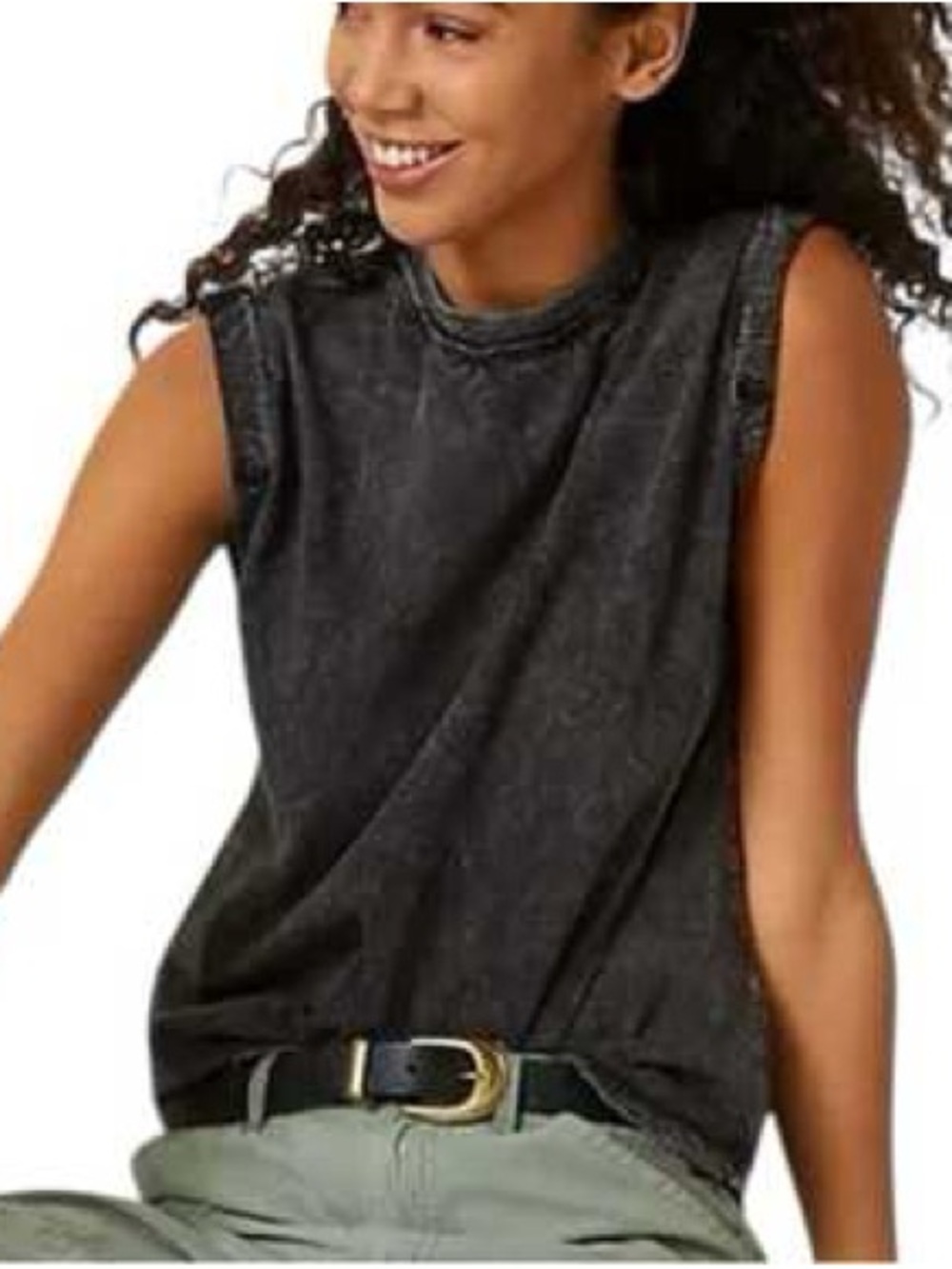 Nwot Pilcro rolled tank Washed Black Sleeveless Muscle tee